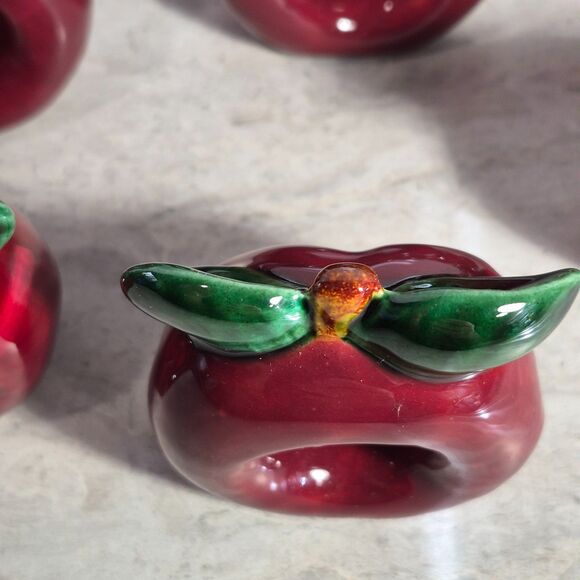 12 Vintage Ceramic Red Apple Napkin Rings, No Chips or Cracks - Picture 7 of 10